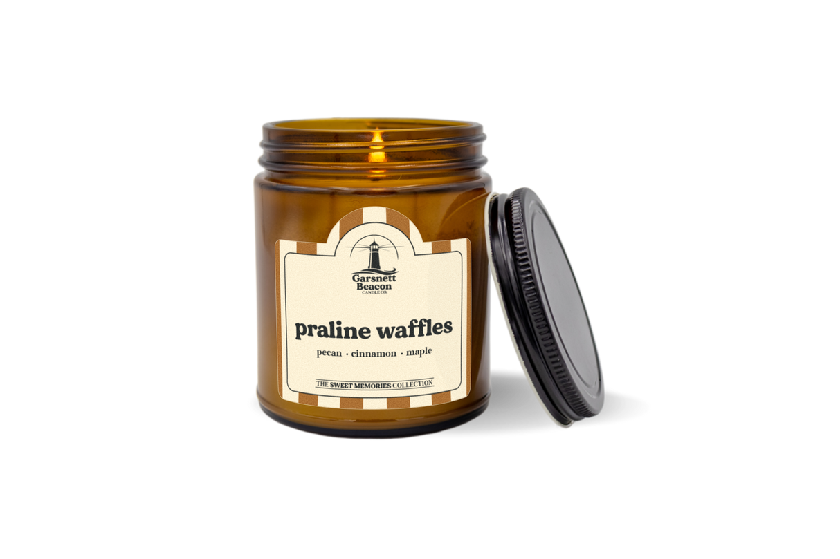 Praline Waffles Candle - Pecan, Cinnamon, Maple Syrup Scent by Garsnett Beacon Candle Co.