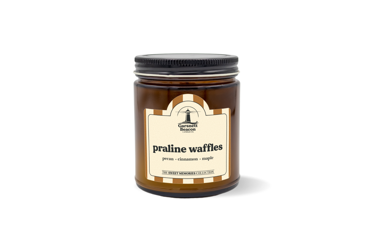 Praline Waffles Candle - Pecan, Cinnamon, Maple Syrup Scent by Garsnett Beacon Candle Co.