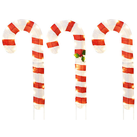 3 Pieces Pre-Lit Candy Canes with 75 LED Lights and Ground Stakes