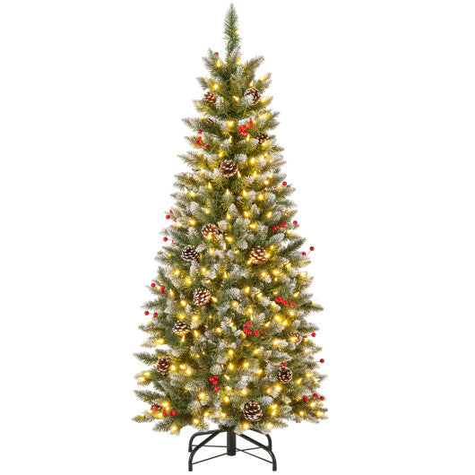 Pre-lit Artificial Pencil Christmas Tree with Pine Cones and Red Berries-5 ft