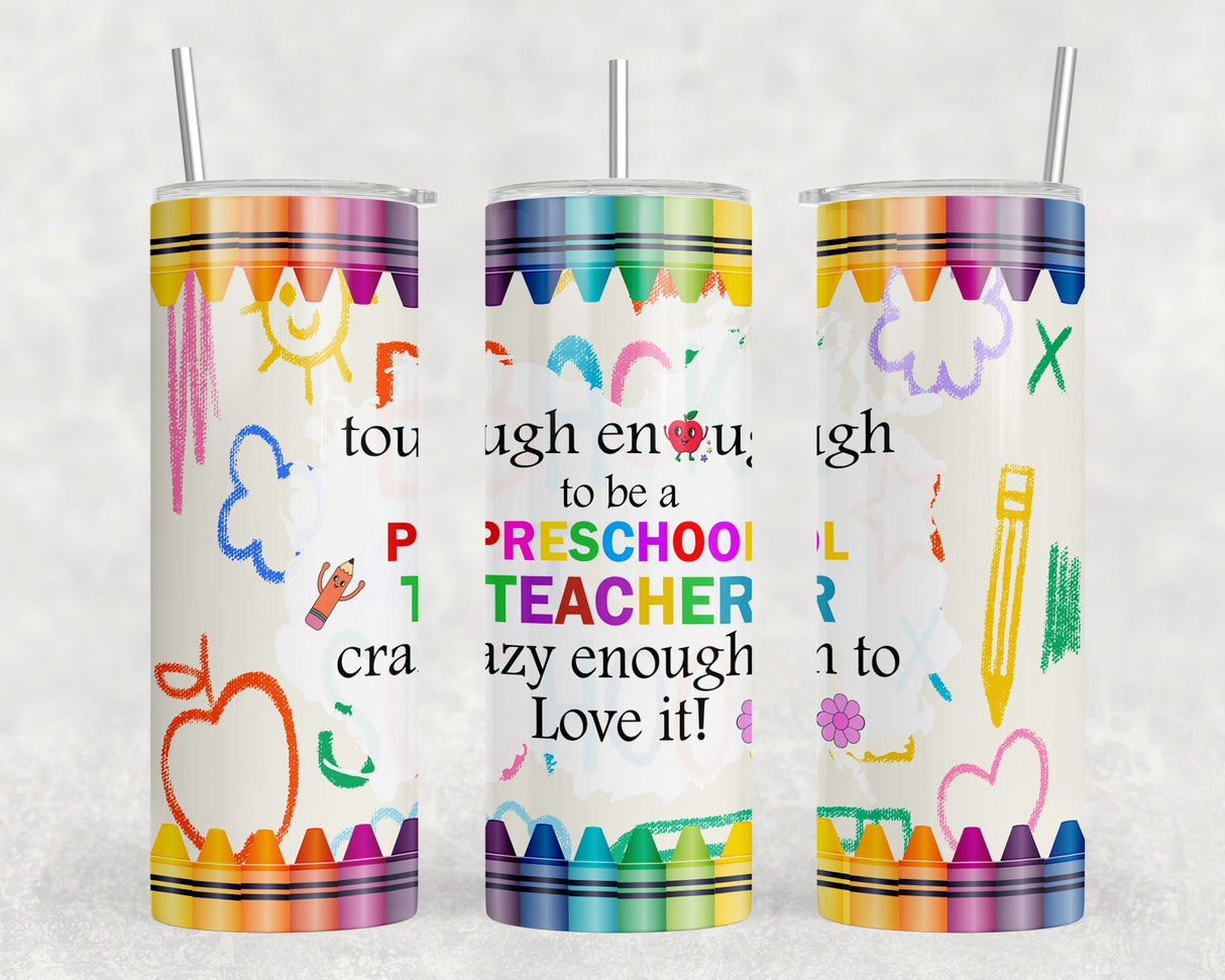 Preschool Teacher - 20 oz Steel Skinny Tumbler - Optional Blue Tooth Speaker - Speaker Color will Vary by Rowdy Ridge Co