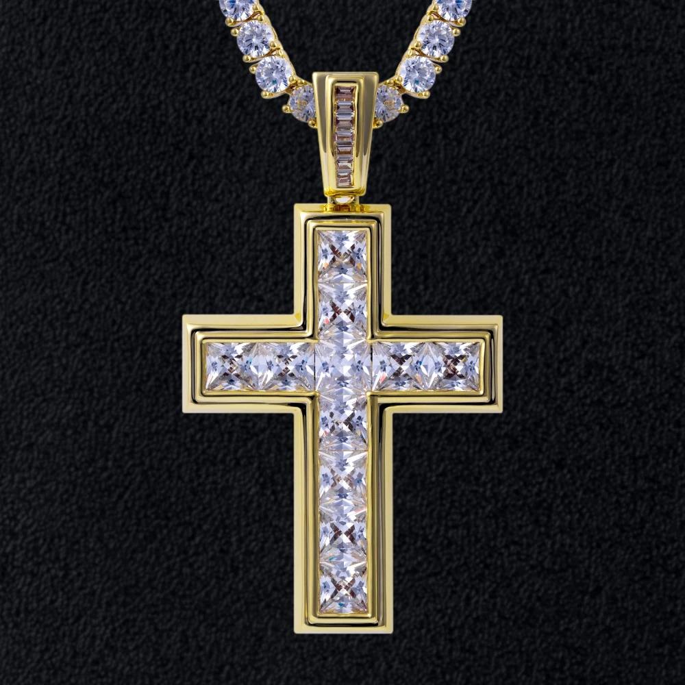 Princess Cut Cross Pendant 14K Gold Plated by Bling Proud | Urban Jewelry Online Store