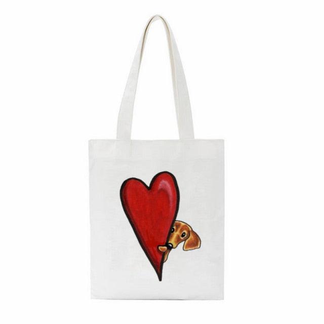 Dachshund Print Reusable Canvas Tote Bags by Dach Everywhere - Vysn