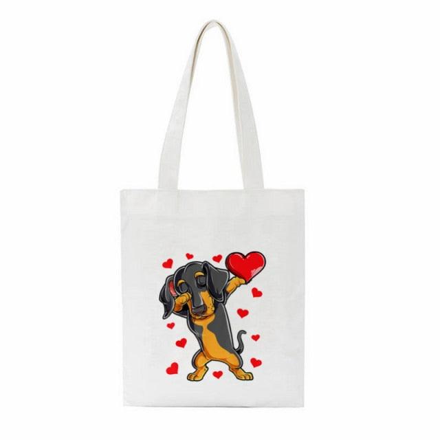 Dachshund Print Reusable Canvas Tote Bags by Dach Everywhere - Vysn