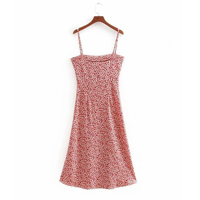 Red Floral Spaghetti Strap Dress by White Market