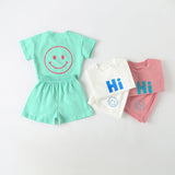 Baby Smiley & Slogan Print Tops Combo Shorts Korean Style Sets by MyKids-USA™