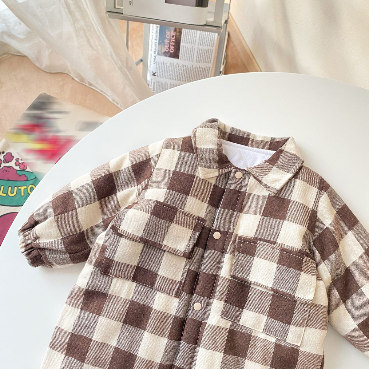 Baby Boy Plaid Pattern Snap Button Front Long-sleeved Thick Rompers by MyKids-USA™