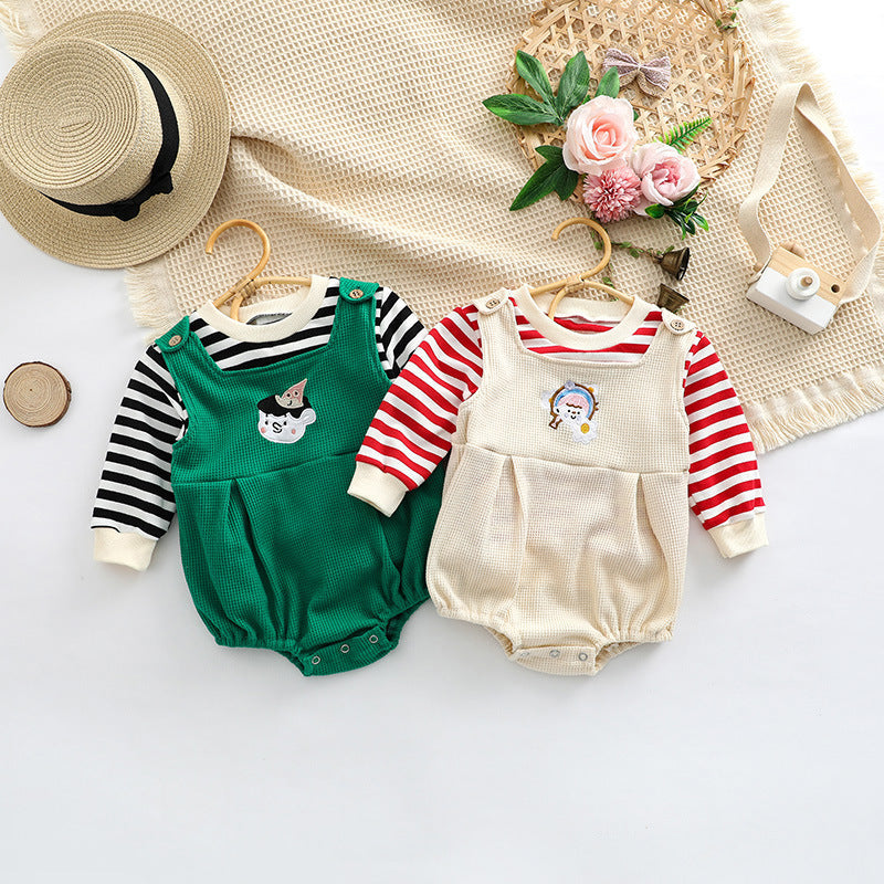 Baby Striped Pattern Shirt Combo Cartoon Graphic Corduroy Fabric Strap Onesies Sets by MyKids-USA™