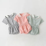 Baby Girl 1pcs Plaid Pattern Contrast Tape Lapel Design Combo Shorts Sets by MyKids-USA™