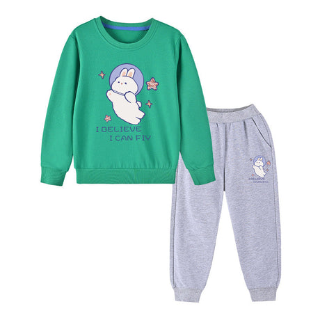 Baby Girl Cute Bunny Graphic Hoodie Combo Loose Trousers Soft Cotton Sets by MyKids-USA™