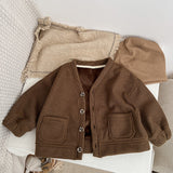 Baby Boy And Girl Solid Color Single Breasted Design V-Neck Thermal Autumn Jacket by MyKids-USA™