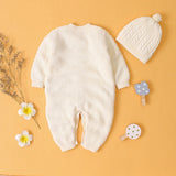 Baby Baby Cable Knitted Pattern Button Front Design Long Sleeve Warm Rompers & Hat by MyKids-USA™