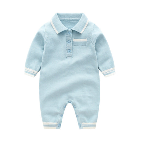 Baby Solid Color Quarter Button Design Lapel Knitted College Style Rompers by MyKids-USA™