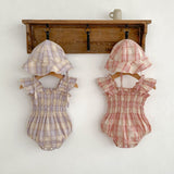 Baby Girl Plaid Pattern Flying Sleeves Onesies With Hat by MyKids-USA™