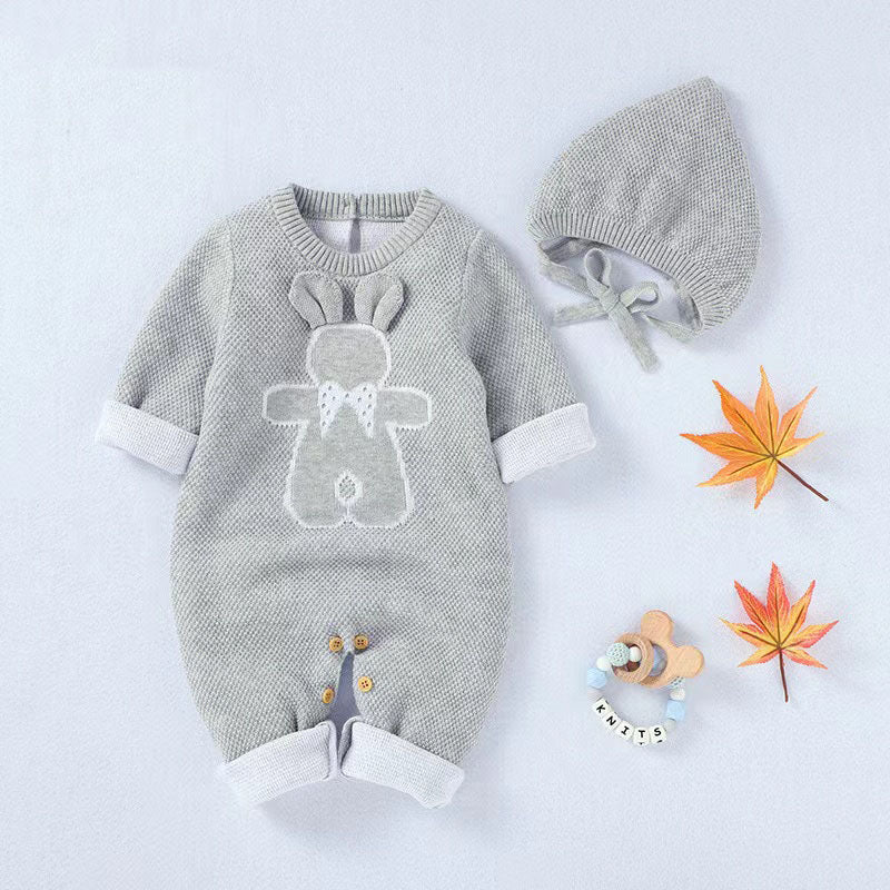 Baby Cartoon Bunny Embroidered Graphic Solid Warm Rompers With Hat by MyKids-USA™