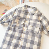 Baby Boy Plaid Pattern Snap Button Front Long-sleeved Thick Rompers by MyKids-USA™