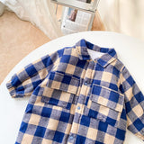 Baby Boy Plaid Pattern Snap Button Front Long-sleeved Thick Rompers by MyKids-USA™