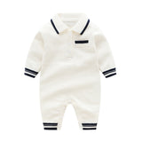 Baby Solid Color Quarter Button Design Lapel Knitted College Style Rompers by MyKids-USA™