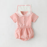 Baby Girl 1pcs Plaid Pattern Contrast Tape Lapel Design Combo Shorts Sets by MyKids-USA™