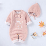 Baby Cartoon Bunny Embroidered Graphic Solid Warm Rompers With Hat by MyKids-USA™