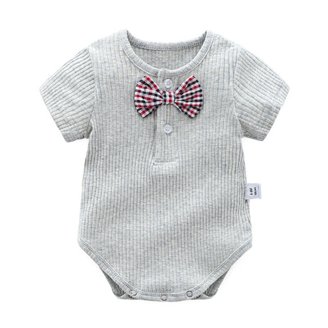 Baby Boy And Girl Solid Color Bow Tie Design Short Sleeve Buttoned Onesies by MyKids-USA™