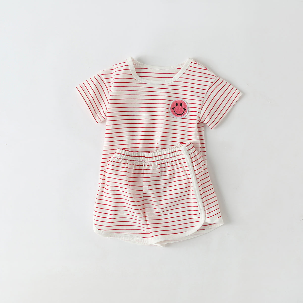 Baby Smiley Patched Pattern Striped Graphic Tee Combo Shorts Sets by MyKids-USA™