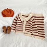 Baby Striped Pattern Lapel Knitted Cardigan With Pants Sets by MyKids-USA™