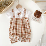 Baby Boy Plaid Pattern Polo-Neck Rompers by MyKids-USA™