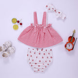 Baby Girl Plaid Pattern Sling Tops Combo Polka Dot Shorts With Handband Sets by MyKids-USA™