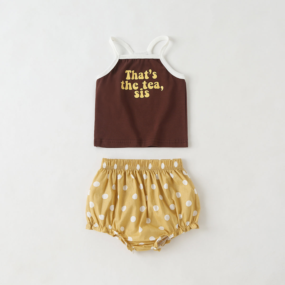 Baby Girl Slogan Pattern Sling Tops Combo Polka Dot Graphic Triangle Shorts 1 Pieces Sets by MyKids-USA™