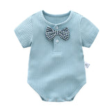 Baby Boy And Girl Solid Color Bow Tie Design Short Sleeve Buttoned Onesies by MyKids-USA™