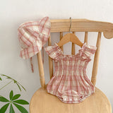 Baby Girl Plaid Pattern Flying Sleeves Onesies With Hat by MyKids-USA™