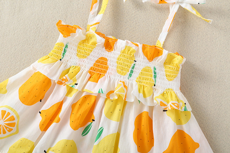 Baby Girl Lemon Fruit Print Sleeveless Dress Combo Short Pants In Sets by MyKids-USA™