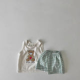 Baby Bear Print Pattern Tops With Plaid Shorts Sets by MyKids-USA™