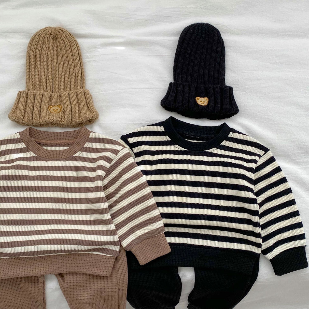 Baby Striped Pattern Waffle Fabric Hoodies Combo Pants Sets by MyKids-USA™