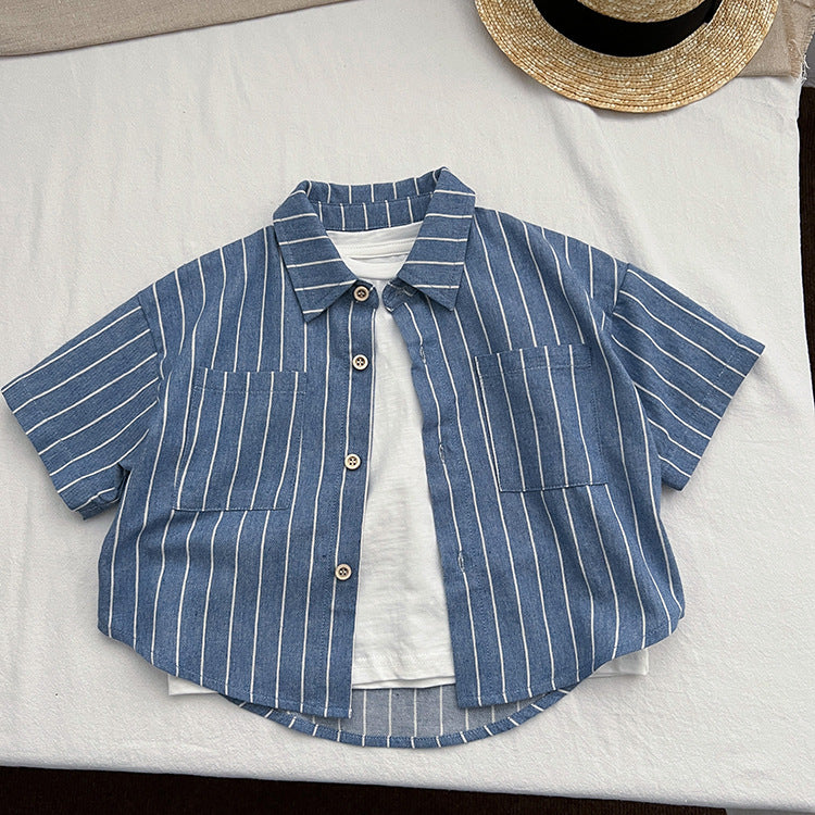 Baby Unisex Striped Pattern Single Breasted Summer Shirt by MyKids-USA™