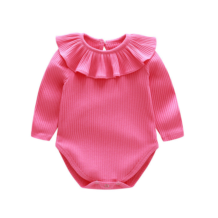 Baby Solid Color Ruffle & Buttoned Design Long-Sleeved O-Neck Onesies by MyKids-USA™