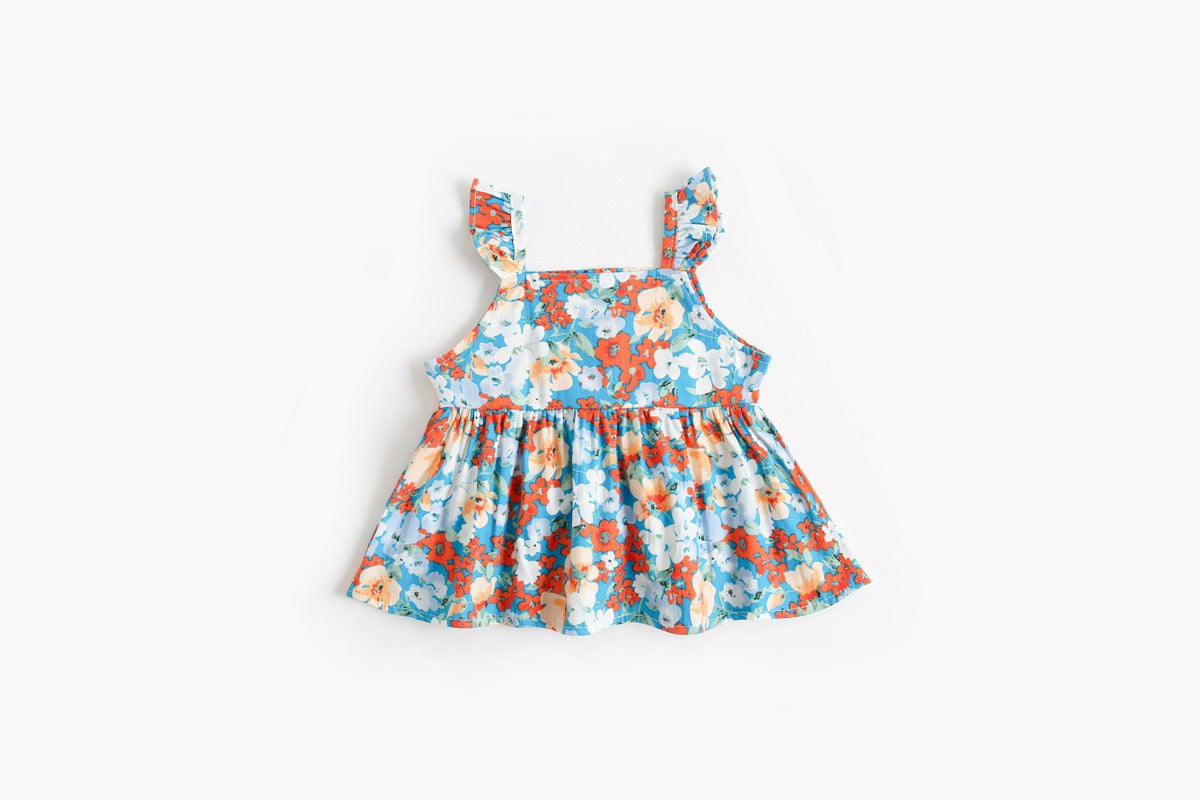 Baby Girl Flower Pattern Sling Loose Tops With Shorts Sets by MyKids-USA™