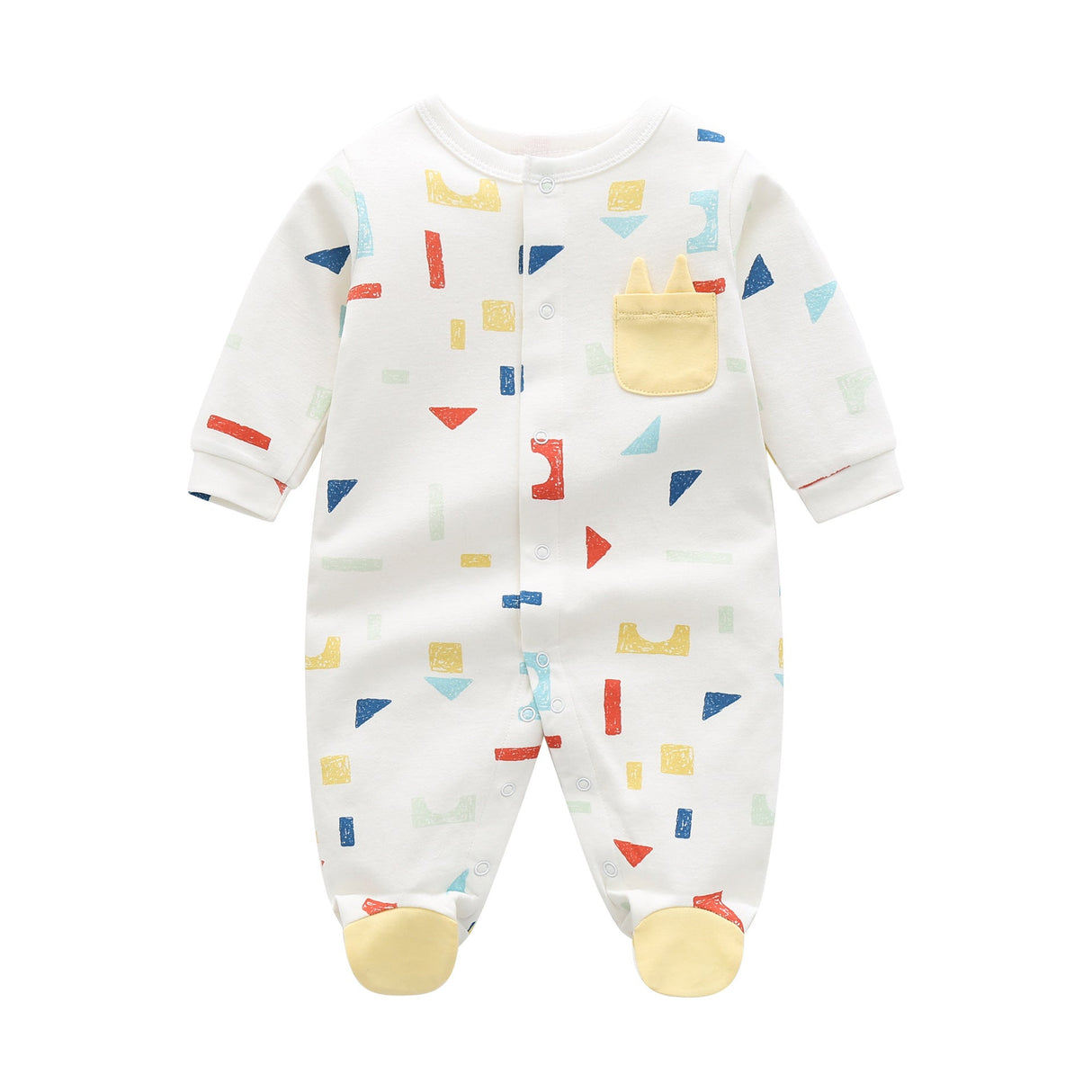 Baby Boy And Girl Geometric Print Single Breasted Design Long-Sleeved O-Neck Rompers by MyKids-USA™