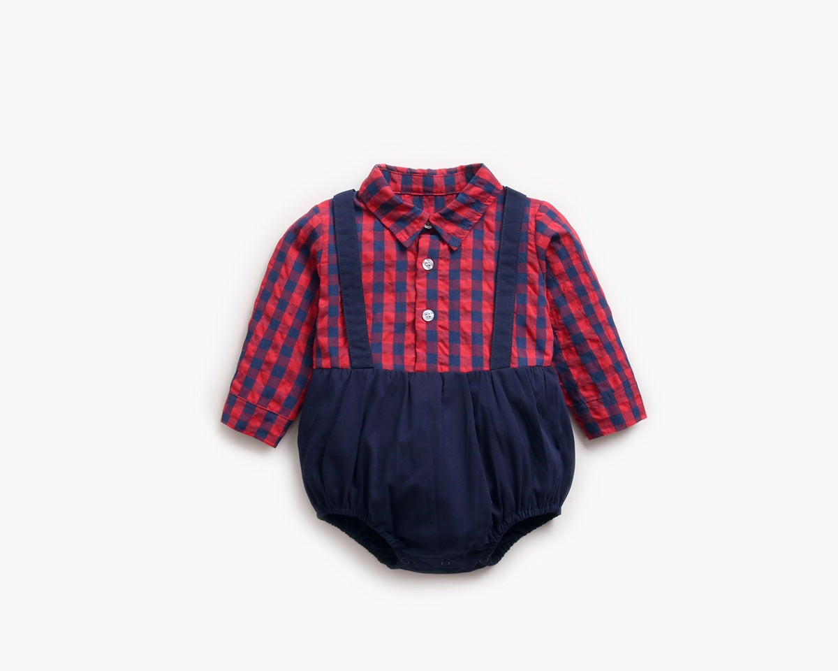 Baby Boy 1pcs Plaid Pattern False 1 Pieces Design Lapel Bodysuit Onesies by MyKids-USA™