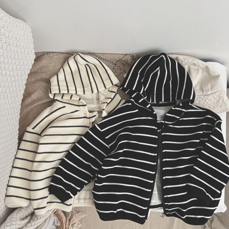 Baby Striped Pattern Single Breasted Design Long Sleeve Coat With Hat by MyKids-USA™