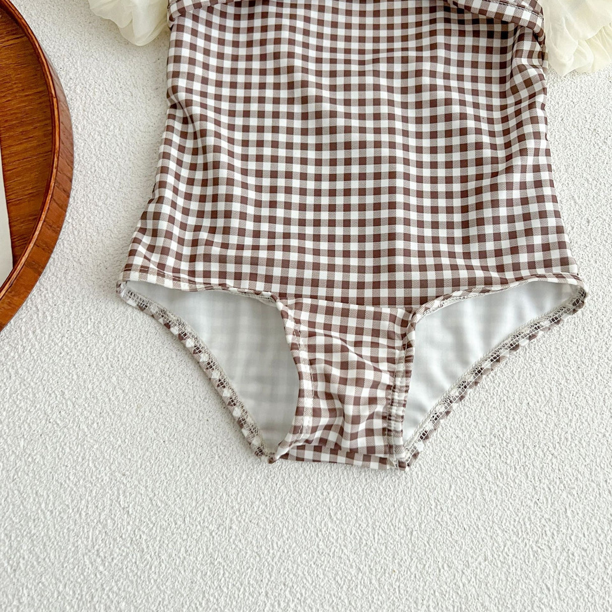 Baby Girl Plaid Pattern Mesh Sleeves Patchwork Swimwear With Hats by MyKids-USA™