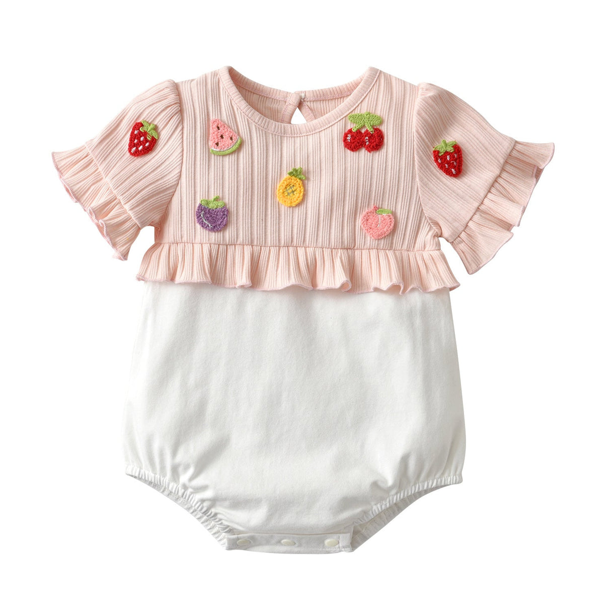 Baby Girls Fruit Embroidered Graphic Lace Sleeve Onesies & Headband by MyKids-USA™