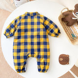 Baby Boy Plaid Pattern Snap Button Front Long-sleeved Thick Rompers by MyKids-USA™