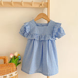 Baby Plaid Pattern Square Neck Puff Sleeves Onesies & Dress by MyKids-USA™