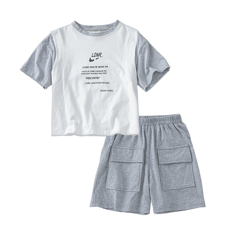 Letters Print Patchwork Design T-Shirt Combo Shorts 2-Pieces Sets by MyKids-USA™