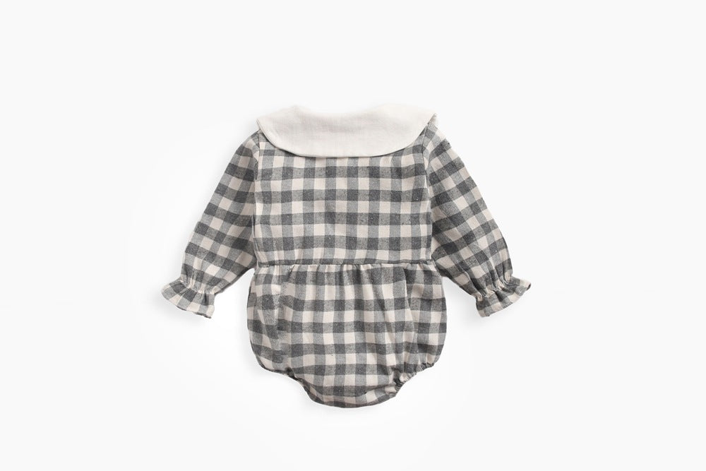 Baby Girl Plaid Pattern Doll Collar Design Long Sleeve Onesies With Buttons by MyKids-USA™