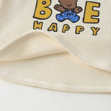 Baby Cartoon Bear & Slogan Pattern Waffle Fabric Tops Combo Solid Shorts 1-Piece Sets by MyKids-USA™