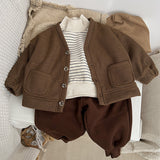 Baby Boy And Girl Solid Color Single Breasted Design V-Neck Thermal Autumn Jacket by MyKids-USA™