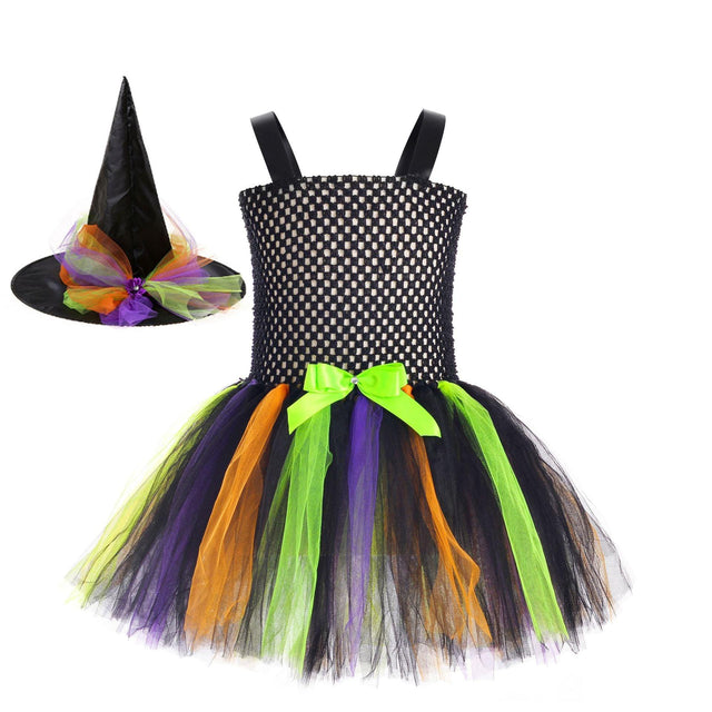 Children’s Halloween Little Witch Costume Mesh Tutu Dress & Hat by MyKids-USA™ - Vysn